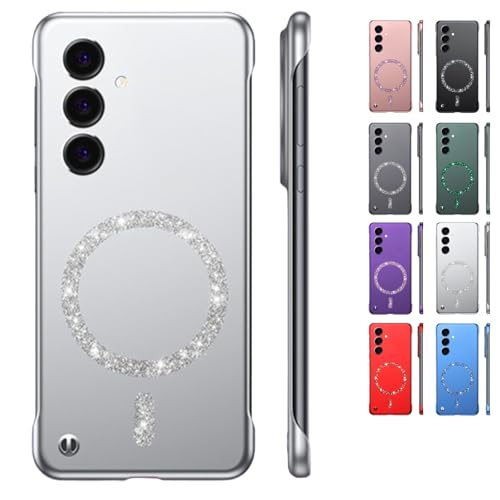 Merryklein Glitter Magnetic Frameless Phone Case, Ultra Thin Hard Magnetic Phone Case, MerrykleinCase for Galaxy S25/24 Ultra (Silver,for GalaxyS21Plus) von Sovtay