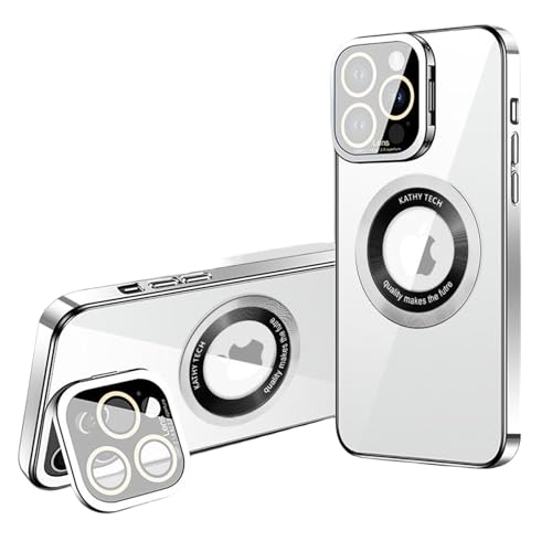 Soyeacrg Hülle für iPhone 15/15 Plus/15 Pro/15 Pro Max, [Kompatibel mit MagSafe] eingebaute 9H Kameraobjektiv, harte stoßfeste Schutzabdeckung gegen Stürze Set magnetisches Telefongehäuse, silber A, von Soyeacrg