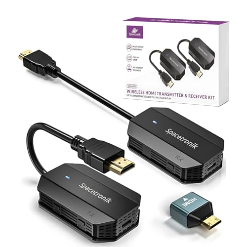 Spacetronik Wireless HDMI Transmitter and Receiver, 1080P Extender, 5GHz Funkübertragung bis 30m, Plug & Play, ohne Kabel für Streaming von Video & Audio auf TV/Projektor/Monitor von Spacetronik