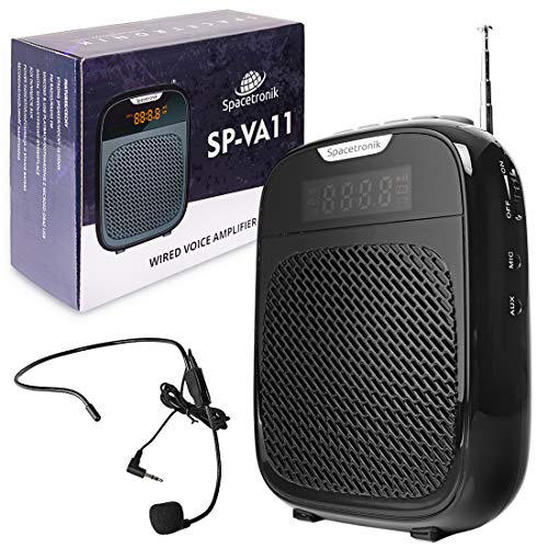 Sprachverstärker Mini-Verstärker Mikrofon-Headset Tragbarer Lautsprecher mit drahtlosem UHF kabelloser (Schwarz FM) von Spacetronik