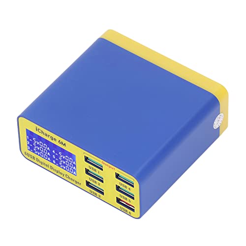 6-Port-Ladegerät, Digitales Display, 6-Port-Ladegerät mit Intelligenter Kompatibilität, Schnelle Wärmeableitung, 6-Port-USB-Schnellladegerät für Telefon, Ladestationen (EU-Stecker) von Spacnana