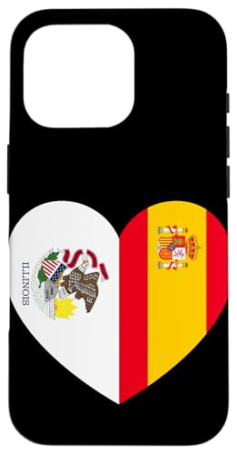 Illinois and Spain Flags: Heart Shaped Unity Hülle für iPhone 16 Pro von Spain Love Pride Merch
