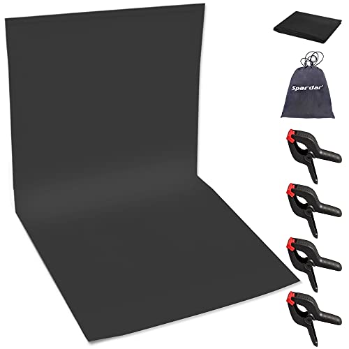 Spardar Foto Hintergrund, 3M X 4.5M Schwarz Screen Stoff Reine Baumwolle Musselin Faltbare Schwarz Screen Fotostudio mit 4 Klemmen für Fotografie Video Hintergrundsystem Modefotografie von Spardar