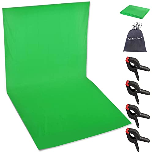 Spardar Greenscreen mit 4 Klemmen, 3M X 4.5M Foto Hintergrund Greenscreen Stoff Baumwolle Faltbare Green Screen Fotostudio Hintergrund für Fotografie Video Hintergrundsystem Modefotografie von Spardar