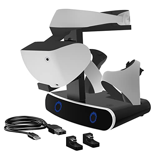 Ladestation für PS VR2, 3 in 1 Ladestation Ständer für VR2 2 Headset & Sense Controller, Ladedock Ständer mit LED Licht, Playstation VR2 Zubehör (mit Brillenhalterung) von Sparklenut