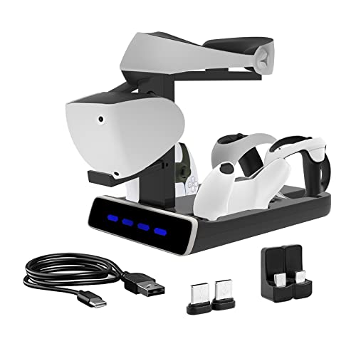 Ladestation für PS VR2, 5 in 1 Ladestation Ständer für VR2 2 Headset & Sense Controller, Ladedock Ständer mit LED Licht, Playstation VR2 Zubehör (mit Kopfhörerhalterung) von Sparklenut