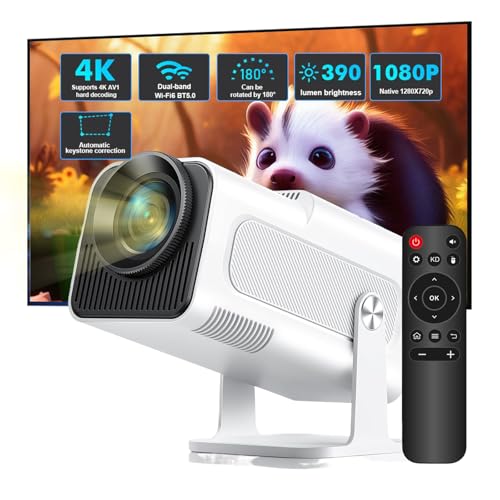 Mini Projektor, Beamer 4K, Full HD 1080P Beamer, Tragbarer Video Projektor, Beamer Outdoor, Smart WiFi-6 Bluetooth Beamer Projektor, Auto Trapezkorrektur (#A Weiß) von Sparklenut