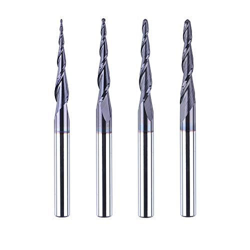 SpeTool 4 Stück 2 Flöten Kugelkopffräser mit Konischer Spitze Fräser CNC R0,25mm-1,0mm Gravierfräser 4mm Schaft VHM Fräser für Oberfräse mit TiAlN Beschichtung Schaftfräser für 2D und 3D Gravur SpeTool 4 Stück 2 Flöten Kugelkopffräser mit Konischer Spitze Fräser CNC R0,25mm-1,0mm Gravierfräser 4mm Schaft VHM Fräser für Oberfräse mit TiAlN Beschichtung Schaftfräser für 2D und 3D Gravur von SpeTool