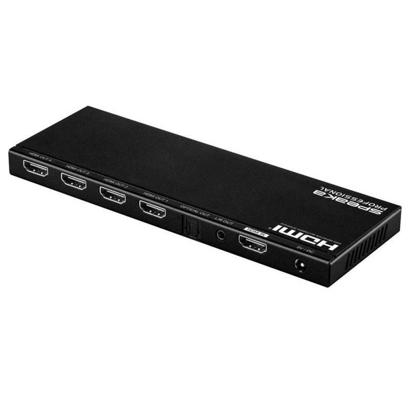 SpeaKa Professional 1x4 HDMI Splitter 4K @ 60 Hz mit Audio Extractor HDMI-Adapter, mit eingebautem Konverter von SpeaKa Professional
