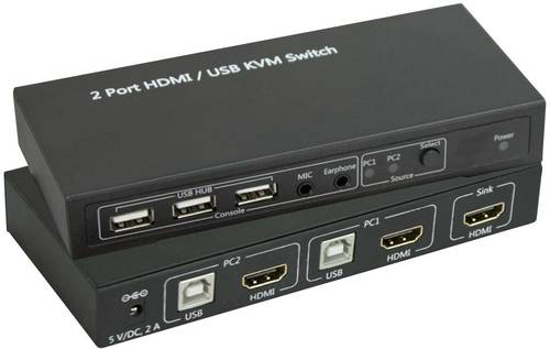 SpeaKa Professional 2 Port KVM-Umschalter HDMI USB 1920 x 1080 Pixel, 3840 x 2160 Pixel von SpeaKa Professional