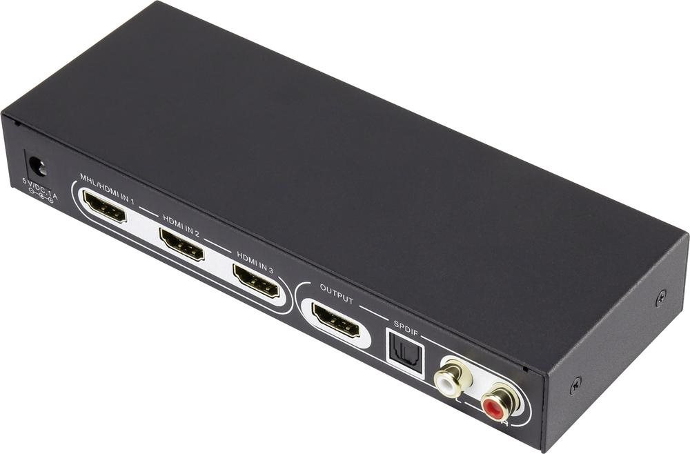 SpeaKa Professional 3 Port HDMI-Switch 3D-Wiedergabe möglich, mit Fernbedienung 3840 x 2160 Pixel (1360279) von SpeaKa Professional