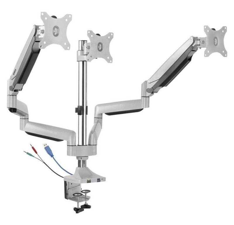 SpeaKa Professional Dreiach-Monitorhalterung mit USB- Monitor-Halterung, (Gasdruck-Technik, Integrierte USB-/Audio-Anschlüsse, Neigbar) von SpeaKa Professional
