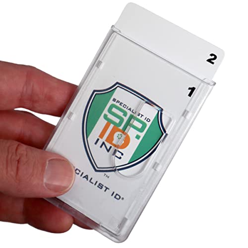 Specialist ID: 1x Vertikaler Ausweishalter für 2 KARTEN Transparent mit Daumenschub (vertikal/hochkant) von Specialist ID