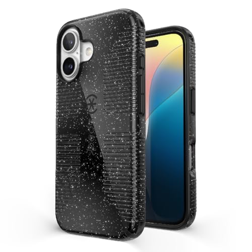 Speck CandyShell Schutzhülle für iPhone 16 – iPhone 16 Hülle für Damen und Herren – griffige Schutzhülle für iPhone 16, schlanke MagSafe-Hülle, schwarzer Glitzer/Stahlschwarz Speck CandyShell Schutzhülle für iPhone 16 – iPhone 16 Hülle für Damen und Herren – griffige Schutzhülle für iPhone 16, schlanke MagSafe-Hülle, schwarzer Glitzer/Stahlschwarz von Speck