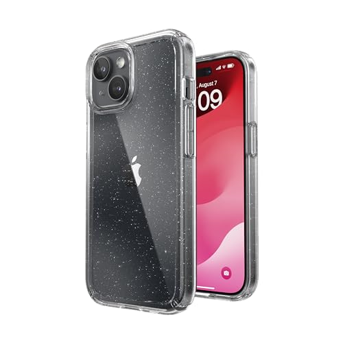 Speck Klare iPhone 15 Hülle - Schlanker Fallschutz - für iPhone 15, iPhone 14 & iPhone 13 - Kratzfest, Anti-Vergilbung, 6,1 Zoll Handyhülle - GemShell Platinum Glitter von Speck