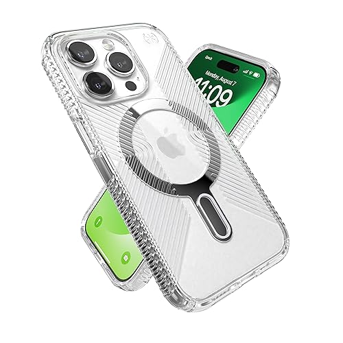 Speck Klare iPhone 15 Pro Hülle – ClickLock rutschfeste Interlock, gebaut für MagSafe, Fallschutzgriff – Kratzfest, vergilbungsfrei, 6,1 Zoll Handyhülle – Presidio Grip Clear/Chrome Speck Klare iPhone 15 Pro Hülle – ClickLock rutschfeste Interlock, gebaut für MagSafe, Fallschutzgriff – Kratzfest, vergilbungsfrei, 6,1 Zoll Handyhülle – Presidio Grip Clear/Chrome von Speck