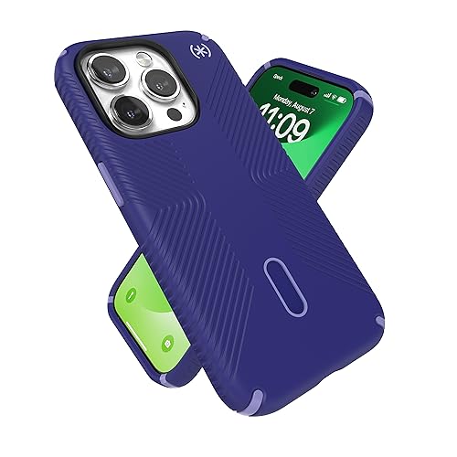Speck MagSafe Hülle für iPhone 15 Pro - Fall- & Kameraschutz, ClickLock rutschfest, kabelloses Laden kompatibel, passend für alle 6,1 Zoll Modelle - Future Blue/Purple Ink/Sky Purple von Speck