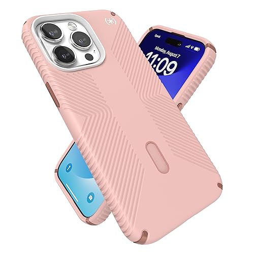 Speck Presidio2 Grip Schutzhülle für iPhone 15 Pro Max, rutschfeste Verriegelung, gebaut für MagSafe, Fallschutz, Kratzfest, weiche Haptik, 17,5 cm (6,7 Zoll), Presidio2 Grip Dahlia Pink/Rose von Speck