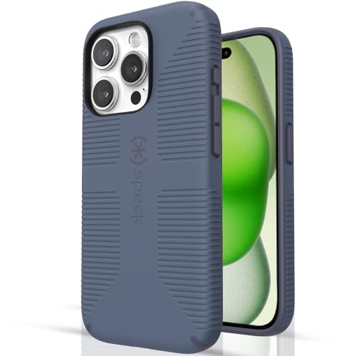 Speck Schutzhülle für iPhone 15 Pro, gebaut für MagSafe, Fallschutz, Kratzfest, weich, 15,5 cm (6,1 Zoll), CandyShell Grip Mystery Blue/Faded Denim von Speck