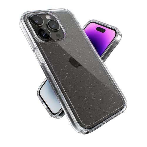 Speck Klare iPhone 14 Pro Hülle - Fallschutz, Kratzfeste Dual Layer Slim Phone Case für 6,1 Zoll iPhone 14 Pro - Anti-Vergilbung & Anti-Fade Hülle - Klar mit Platin Glitzer GemShell Speck Klare iPhone 14 Pro Hülle - Fallschutz, Kratzfeste Dual Layer Slim Phone Case für 6,1 Zoll iPhone 14 Pro - Anti-Vergilbung & Anti-Fade Hülle - Klar mit Platin Glitzer GemShell von Speck