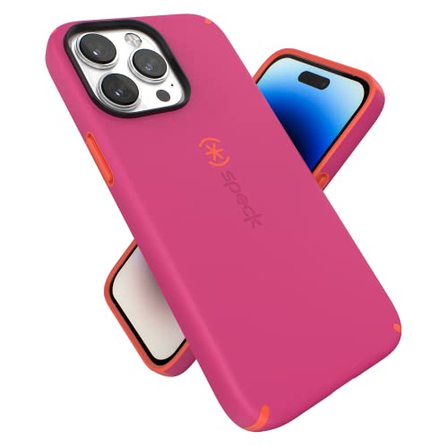 Speck für iPhone 14 Pro Max Hülle – Fallschutz, Kratzfest, gebaut für MagSafe Hülle mit Soft Touch-Beschichtung – 6,7 Zoll iPhone 14, zweilagige Hülle – Digital Pink/Energy Red Candyshell von Speck
