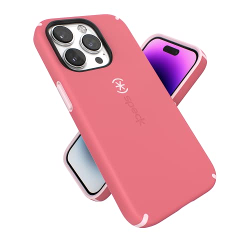 Speck iPhone 14 Pro Hülle - Gebaut für MagSafe, schlanke Handyhülle mit Fallschutz, Kratzfest - Soft Touch für 6,1 Zoll Hülle iPhone 14 Pro - Sweet Coral, Light Coral CandyShell Pro von Speck