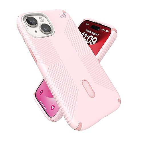 Speck iPhone 15 Hülle – ClickLock rutschfeste Interlock, MagSafe, Fallschutzgriff – für iPhone 15, iPhone 14, iPhone 13–6,1 Zoll Handyhülle – Presidio2 Grip Nimbus Pink/Dahlia Pink/Erdbeermilch von Speck