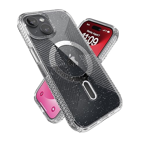 Speck iPhone 15 Hülle – ClickLock rutschfeste Interlock, MagSafe kompatibel, Fallschutzgriff – für iPhone 15, iPhone 14, iPhone 13–6,1 Zoll Handyhülle – Presidio Lux Grip Clear/Platinum Glitter Speck iPhone 15 Hülle – ClickLock rutschfeste Interlock, MagSafe kompatibel, Fallschutzgriff – für iPhone 15, iPhone 14, iPhone 13–6,1 Zoll Handyhülle – Presidio Lux Grip Clear/Platinum Glitter von Speck