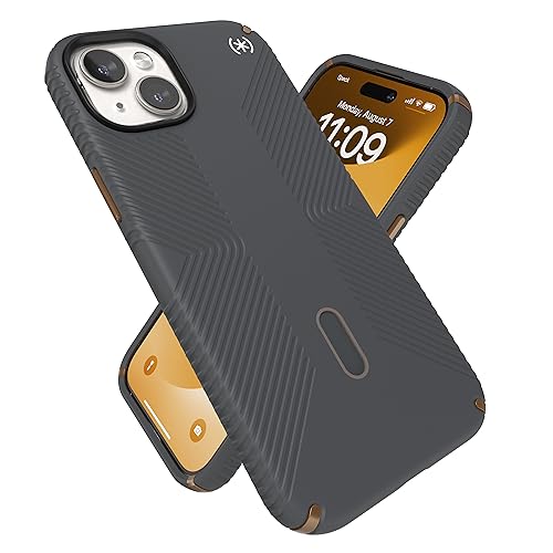 Speck iPhone 15 Plus Hülle – ClickLock rutschfeste Interlock, MagSafe, Fallschutzgriff – für iPhone 15 Plus & iPhone 14 Plus – 6,7 Zoll Handyhülle – Presidio2 Grip Anthrazitgrau/Cool Bronze/Weiß von Speck