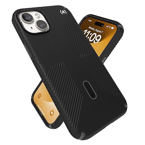 Speck iPhone 15 Plus Hülle – ClickLock rutschfeste Interlock, MagSafe kompatibel, Fallschutzgriff – für iPhone 15 Plus & iPhone 14 Plus – 6,7 Zoll Handyhülle – Presidio2 Grip Schwarz/Schiefergrau/Weiß von Speck