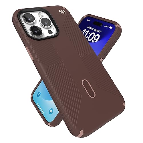 Speck iPhone 15 Pro Max Hülle – ClickLock rutschfeste Interlock, MagSafe kompatibel, Fallschutzgriff – kratzfest, weiche Haptik 6,7 Zoll Handyhülle – Presidio2 Grip New Planet/Clay Tan/Warm Sand von Speck