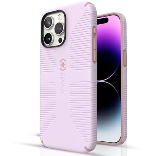 Speck iPhone 15 Pro Max Hülle – Gebaut für MagSafe, Fallschutzgriff – Kratzfest, weiche Haptik, 16,7 cm (6,7 Zoll) Handyhülle – CandyShell Grip Soft Lila/Carnation Petal von Speck