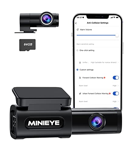 MINIEYE 4K Dashcam mit ADAS, Dashcam Auto Vorne Hinten[170°Vorne+1080P, 140°Hinten], WiFi Dashcam mit Loop-Aufnahme, Dash Camera mit G-Sensor, Parkmonitor, WDR, APP OTA Update(64G Karte enthalten) von Spedal