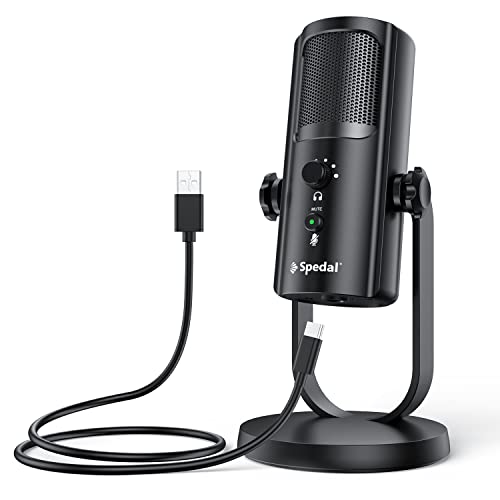Spedal USB Gaming Mikrofon, 4 Pickup-Patterns Kondensator Mikrofone mit Stummschalttasten eingebauter Pop-Filter Kopfhörerausgang und Lautstärkeregelung Shock Mount für PC, Mac, PS4 und PS5 Spedal USB Gaming Mikrofon, 4 Pickup-Patterns Kondensator Mikrofone mit Stummschalttasten eingebauter Pop-Filter Kopfhörerausgang und Lautstärkeregelung Shock Mount für PC, Mac, PS4 und PS5 von Spedal