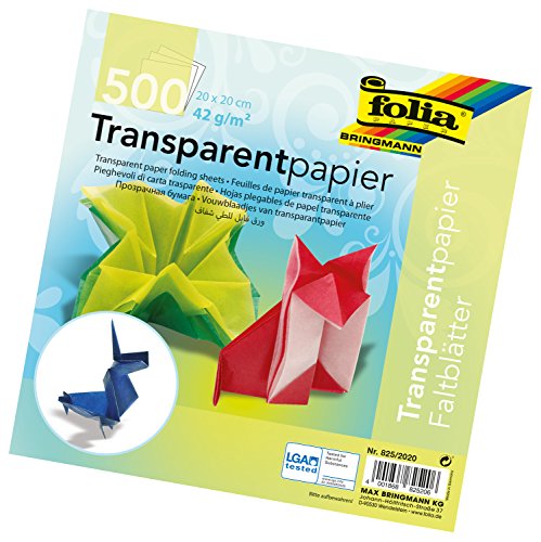 folia 825/2020 - Transparentpapier - Faltblätter, 20 x 20 cm, 500 Blatt, 42 g/qm, sortiert in 10 Farben - ideal für wunderschöne Faltfiguren und -formen von Speedball