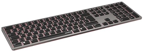SPEEDLINK LEVIA Keyboard – Bluetooth Tastatur kabellos, aufladbar, Aluminium-Gehäuse, USB-Wireless und Kabelanschluss, beleuchtete Tasten/RGB Ambientbeleuchtung, flache und leise Tasten, spacegrau von Speedlink