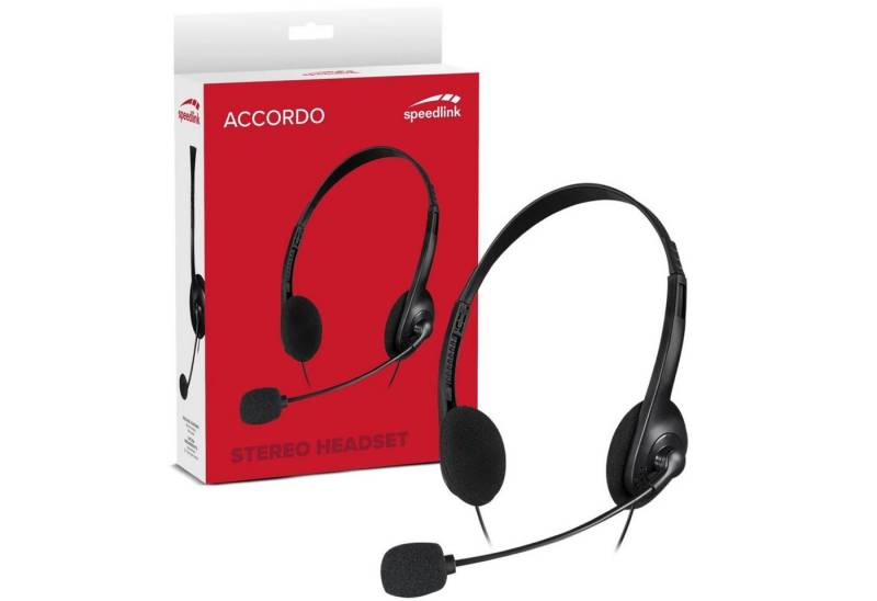 Speedlink ACCORDO Stereo Headset mit Mikrofon Headset (Integrierte Kabelfernbedienung mit Lautstärkeregeler, flexibler Mikrofon-Arm, Zwei 3,5mm Klinkenstecker, Leichtgewicht, Stereo, 2x 3,5mm Klinken-Stecker passend für PC Notebook Telefon Boom Mikro) von Speedlink