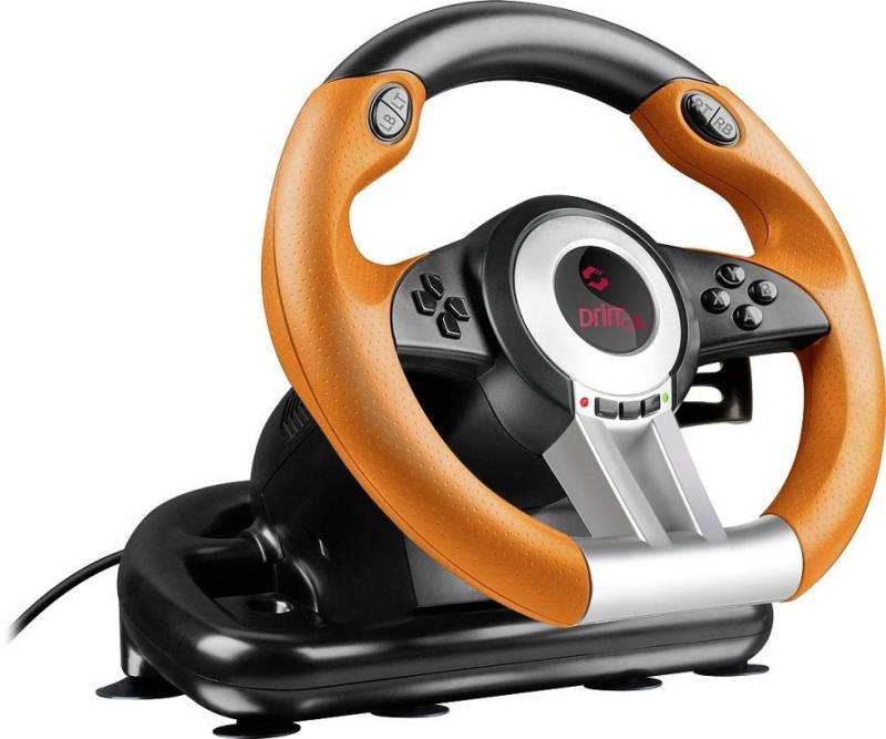 Speedlink DRIFT O.Z. Racing Wheel PC-Lenkrad (für PC/Computer, Pedale für Gas und Bremse, Vibrationseffekte) von Speedlink