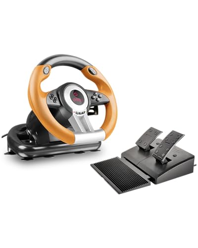 Speedlink DRIFT O.Z. Racing Wheel - USB Gaming Lenkrad für PC/Computer, PC Lenkrad mit Pedalen und Schaltung, Schaltwippen und Schaltknüppel, Force Feedback, schwarz-orange von Speedlink