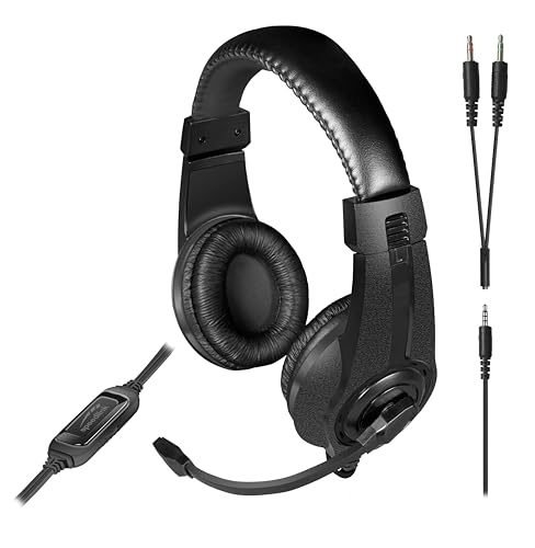 Speedlink LEGATOS Gaming-Headset kabelgebunden - leichtes Headset mit Mikrofon und Kabelfernbedienung, kompatibel mit PC, PS5, PS4, Xbox, Switch, 3,5 mm Klinkenstecker inkl. Y-Adapter, schwarz von Speedlink