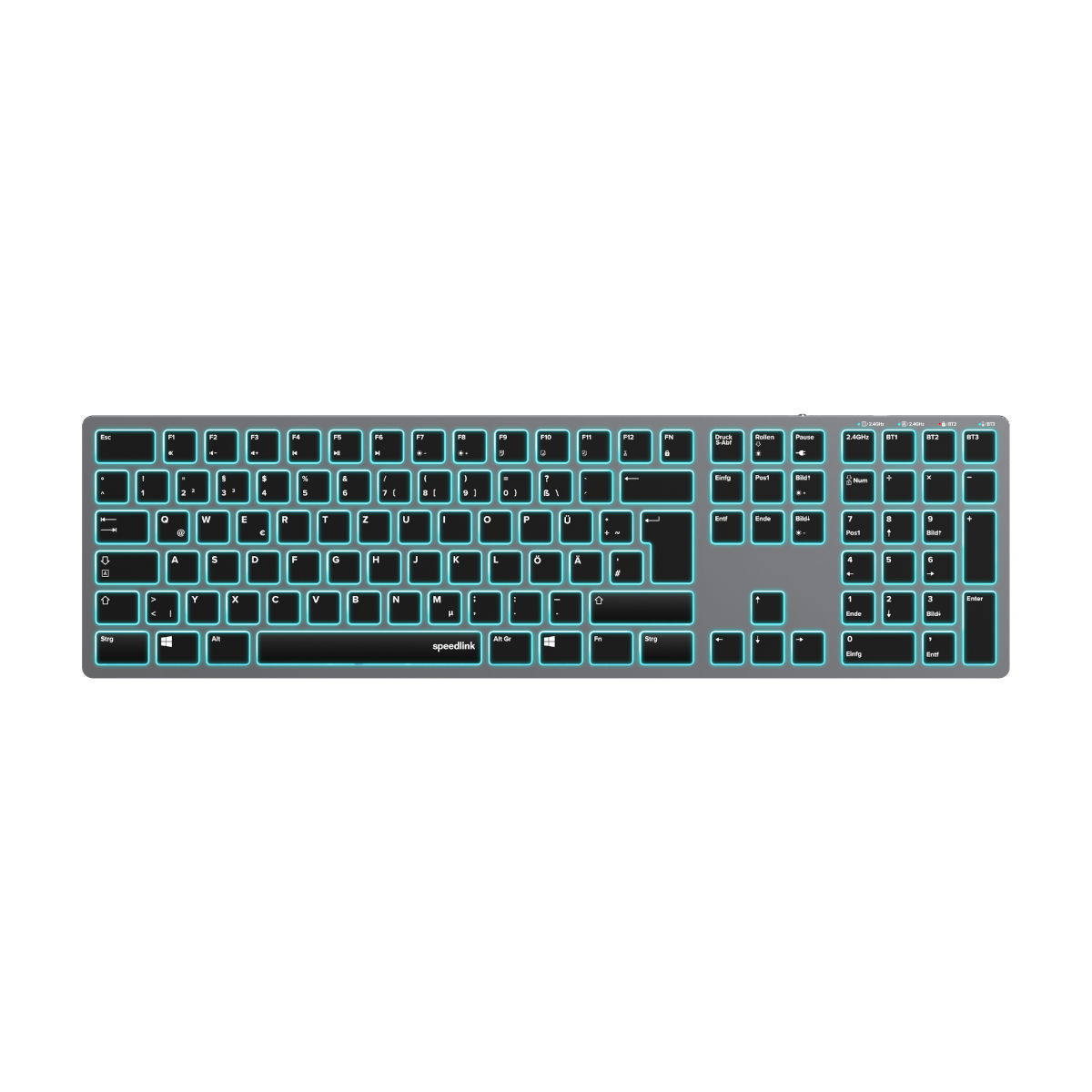 Speedlink LEVIA Beleuchtete, wiederaufladbare Metall-Tastatur- Drahtlos, Bluetooth, grau - DE Layout von Speedlink