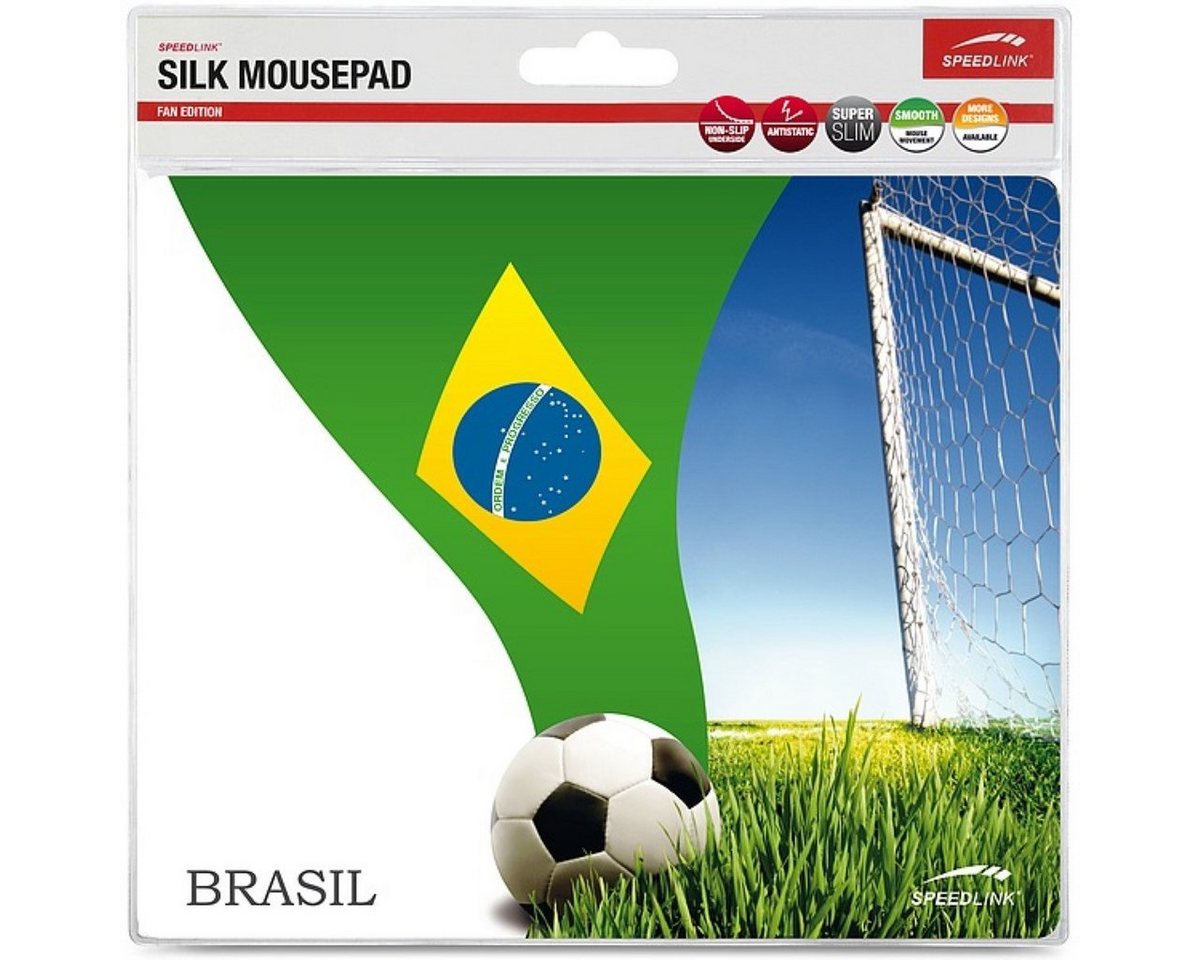 Speedlink Mauspad Mouse-Pad Maus-Pad Motiv Brasil dünn 1,5mm, Brasilien-Fahne Fußball, Maus Pad flach, rutschfest, Textil-Oberfläche von Speedlink