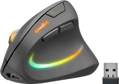 Speedlink PIAVO PRO beleuchtete vertikale Maus wiederaufladbar – kabellose leise Maus ergonomisch für Rechtshänder, integrierter Akku, farbige RGB Beleuchtung, bis 3200 dpi einstellbar, schwarz von Speedlink