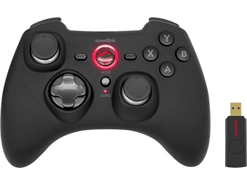 Speedlink RAIT Gamepad Wireless – kabelloser Controller mit Vibrationsfunktion, Dauerfeuer Funktion, für PC/PS3/Switch, gummierte Oberfläche, schwarz von Speedlink