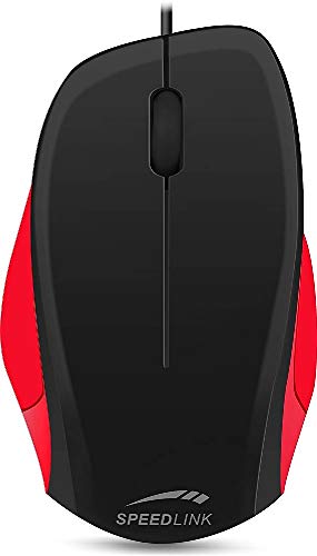 Speedlink Robuste 3-Tasten-Maus - LEDGY Mouse USB (Ergonomische Form für Rechtshänder - bis zu 900 DPI - Optischer Sensor) PC / Computer wired Mouse schwarz-rot von Speedlink