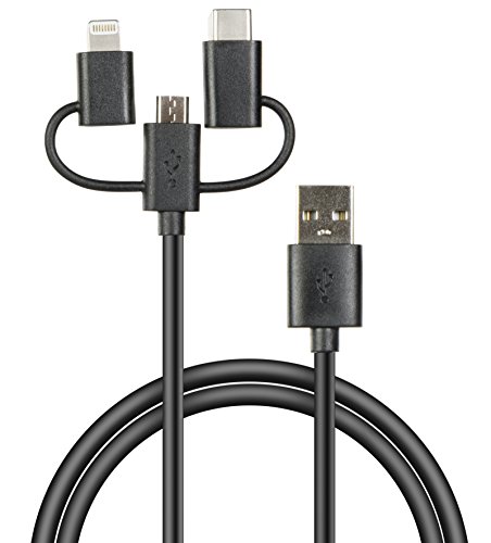 Speedlink SL-710201-BK 3in1 Lightning/Mikro-USB/USB-C Kabel für Smartphone, Tablet, Apple iPhone-iPad Schwarz 1 m von Speedlink