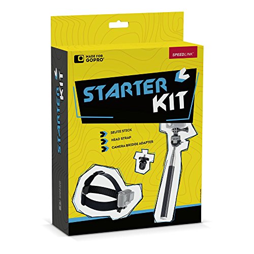 Speedlink Starter-Kit für GoPro - Zubehör für Action-Cams - Selfie-Stick - Verstellbare Action-Cam-Halterung für Kopf und Helm - schwarz von Speedlink