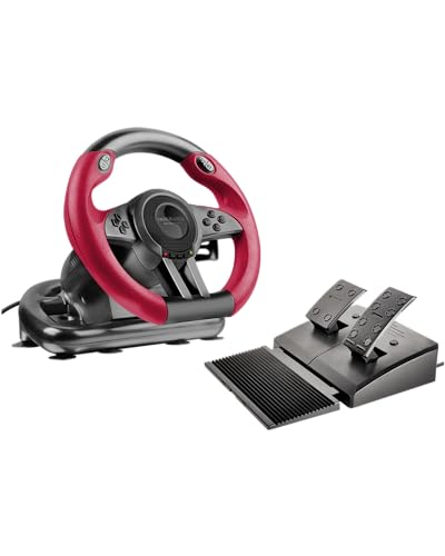 Speedlink TRAILBLAZER Racing Wheel – Gaming Lenkrad für PC, PS4, PS3, Xbox One, Xbox Series, Switch, PC Lenkrad mit Pedalen und Schaltung, Schaltwippen und Schaltknüppel, Force Feedback, schwarz-rot von Speedlink