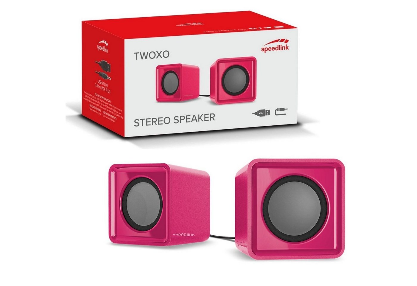 Speedlink TWOXO Stereo USB Lautsprecher Speaker Boxen PC-Lautsprecher (Klinke, USB 3,5mm Klinke-Stecker für PC Notebook Smartphone MP3-Player) von Speedlink