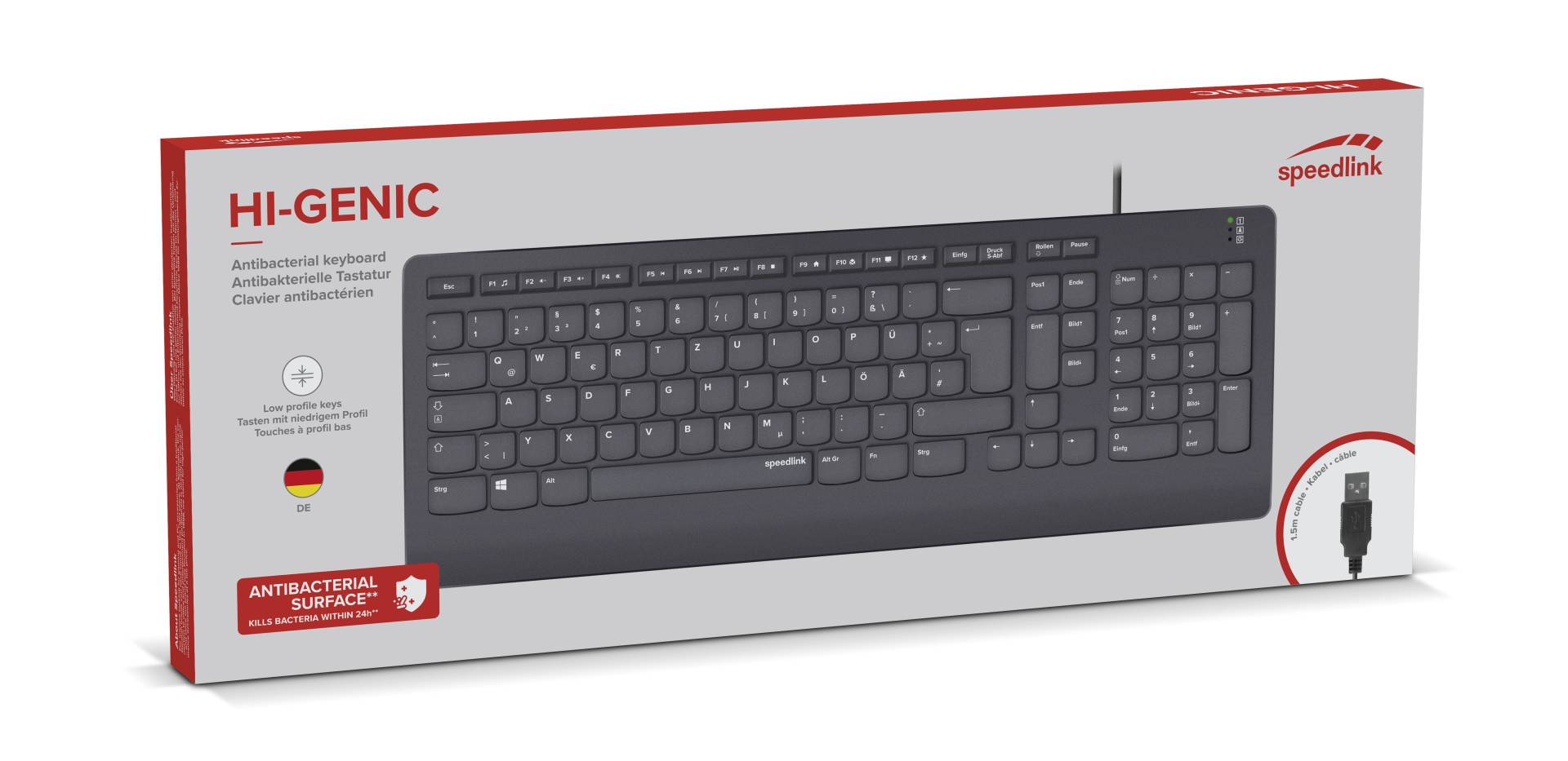 Speedlink Tastatur HI-GENIC, Antibakteriell, schwarz retail Speedlink Tastatur HI-GENIC, Antibakteriell, schwarz retail von Speedlink